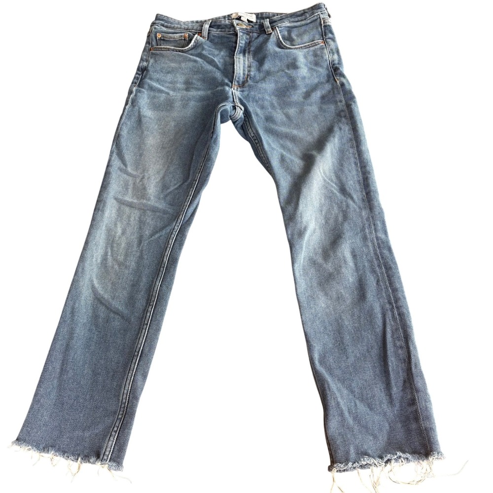 Anthro & Other Stories Stockholm Atelier Straight‎ Leg Raw Hem Jeans Blue Sz 28